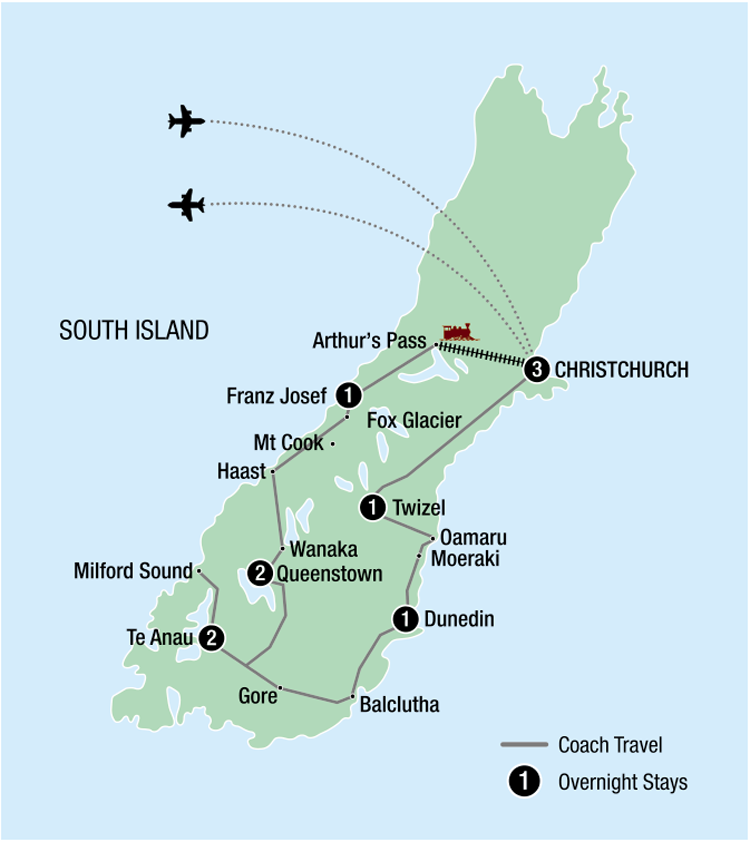 Map Image for 11 Day Signature South Island Christmas