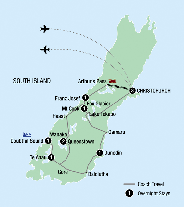 Map Image for 11 Day Ultimate South Island Christmas