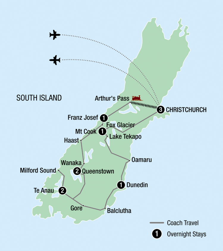 Map Image for 11 Day Ultimate South Island SOLO Travellers
