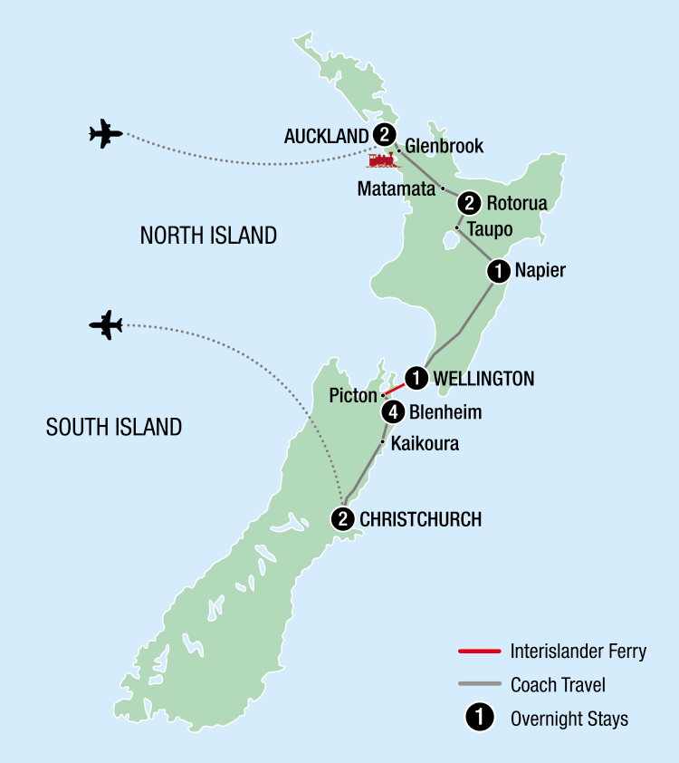 Map Image for 13 Day Classic Fighters New Zealand Tour