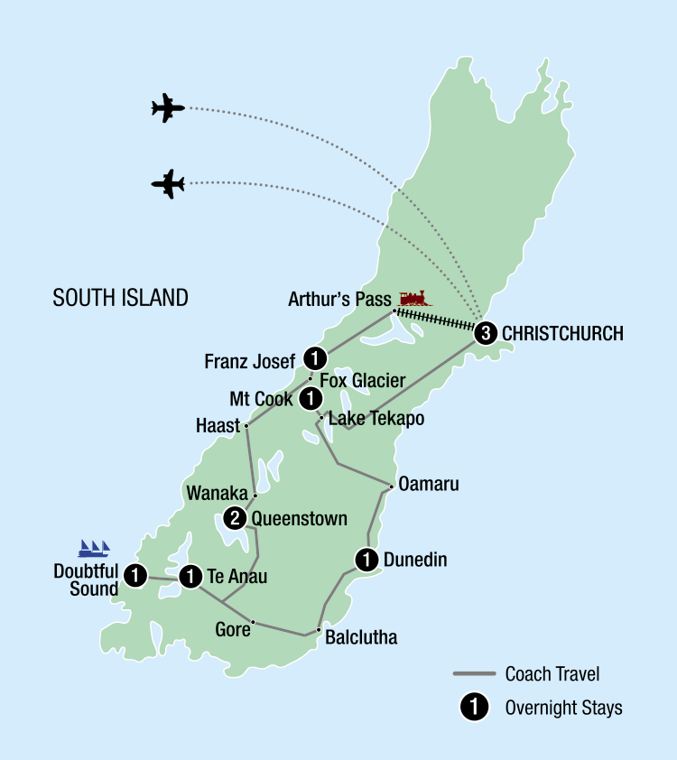 Map Image for 11 Day Ultimate South Island Christmas