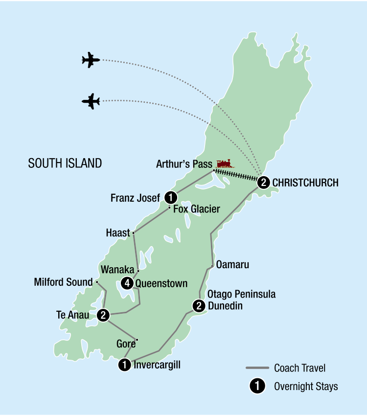 Map Image for 13 Day Classic Warbirds South Island