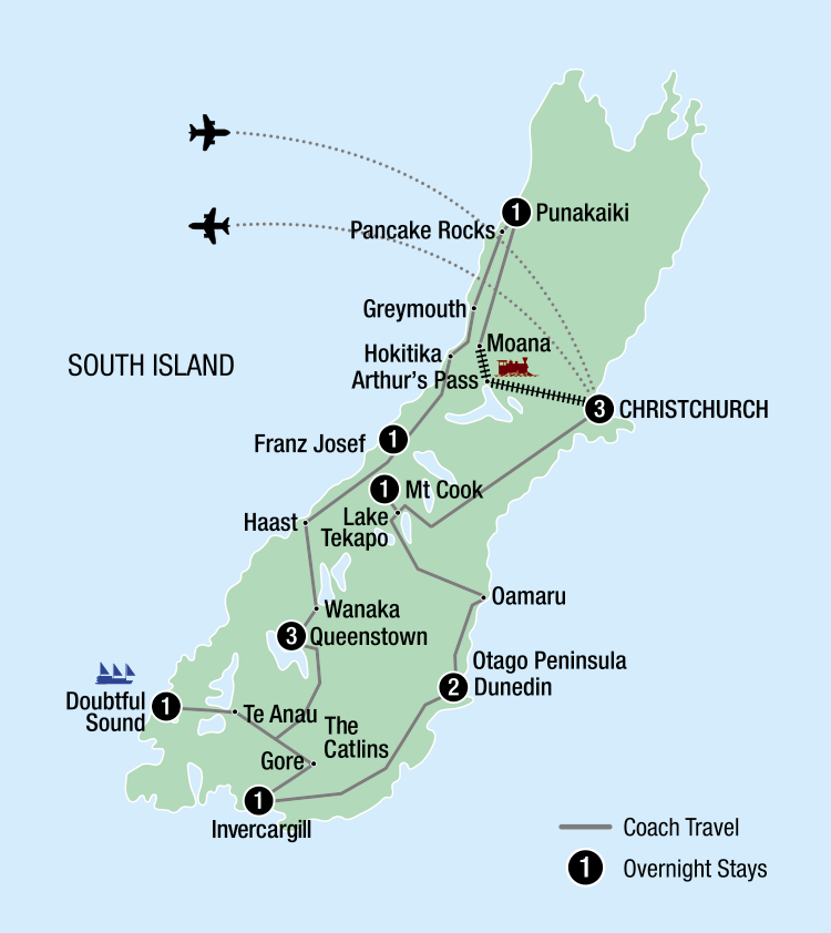 Map Image for 14 Day Ultimate Best of the South Island